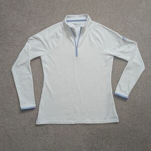 Peter Millar Women's White Quarter Zip Houston Oaks Embroidery Pullover